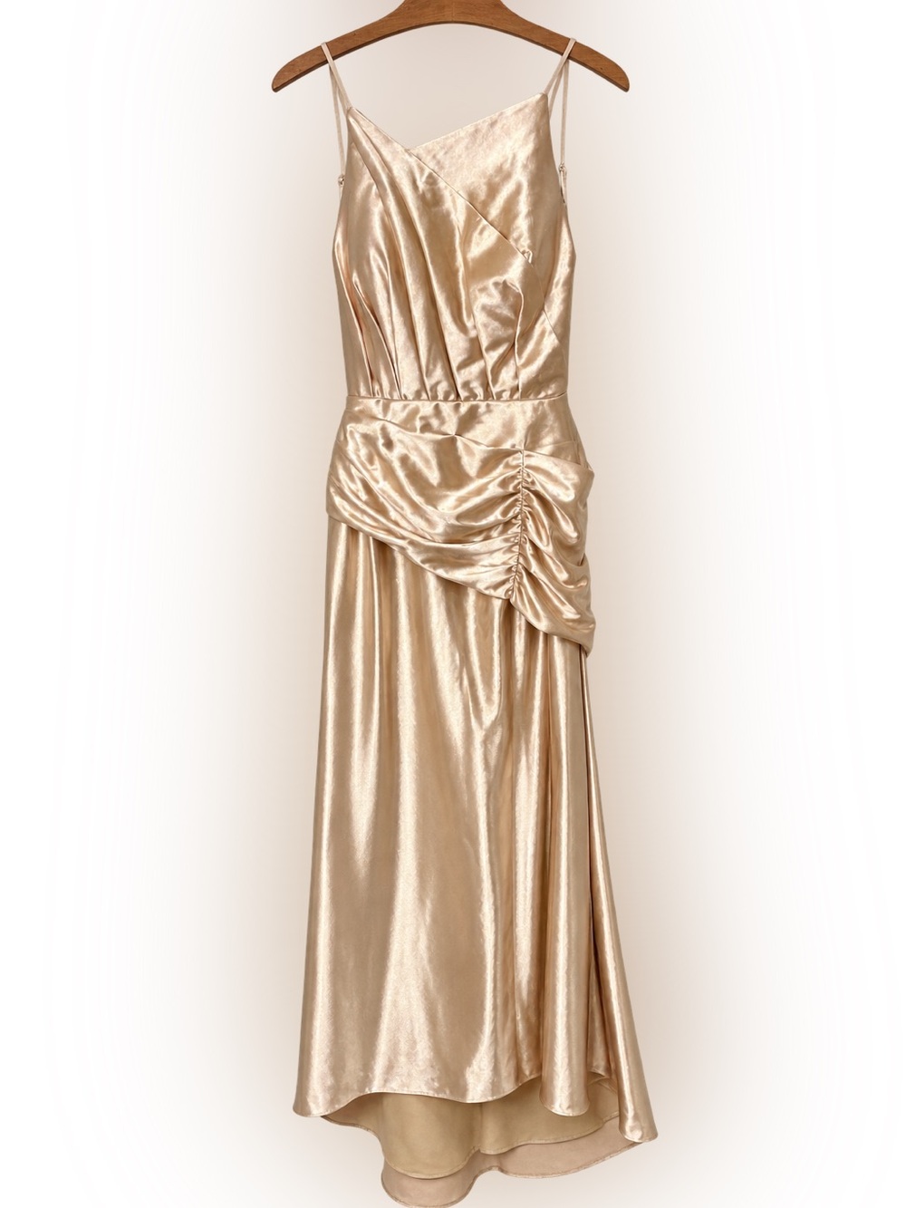 Champagne Satin High Slit Formal HEBEOS Dress NWT